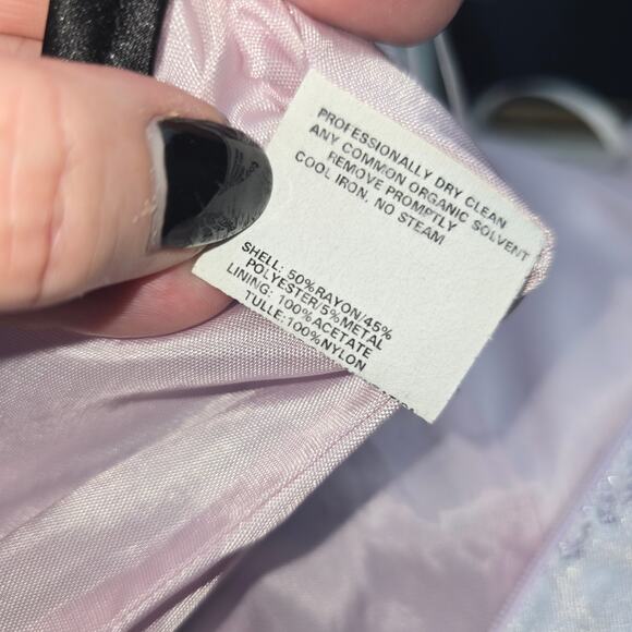 Jessica McClintock Gunne Sax Strapless Lilac Silver Jacquard Prom Party Dress - Picture 6 of 12